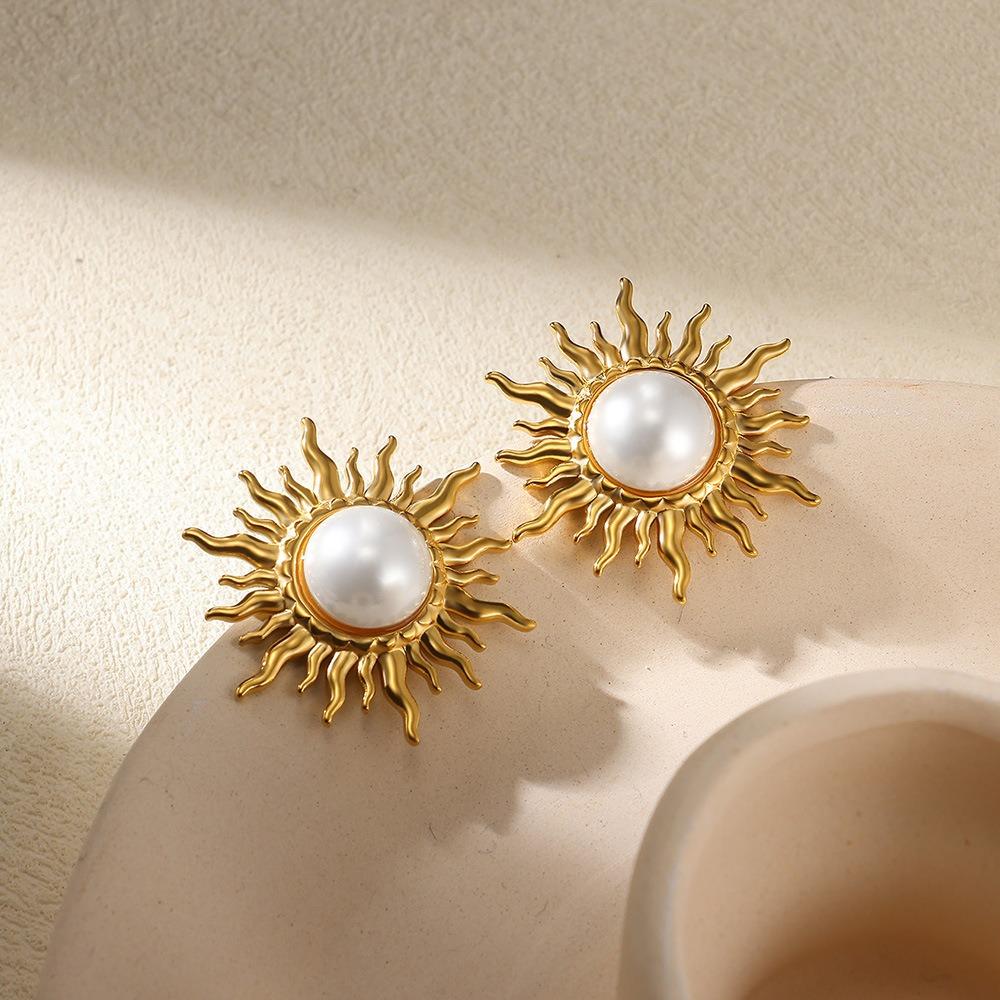 Vintage Stainless Steel Sun Earrings For Women Bohemian Sun Shine Earrings Irregular Fan Shaped Earrings Jewelry Party Gifts