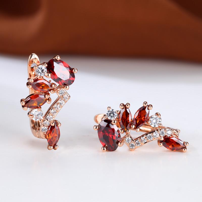 Vintage røde sirkonbladdråpe øredobber for kvinner Luksus rosegull øredobber Bryllupsfest smykker Valentinsdagsgave