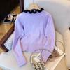 Temperament Bow Knitted Sweater Women's New Autumn and Winter Waist Thin Sweater Slim Short Top