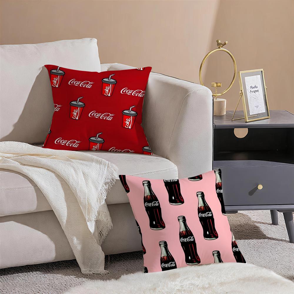 Cartoon C-Cocas C-Colas Cushion Cover Silky Short Plush With Invisible Zipper Dustproof Sofa Pillow Cover For Home Decor
