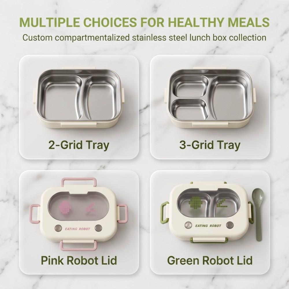 Stainless Steel Lunch Box 2/3 Grid Food Storage Case Student Lunch Box Thermal Lunch Box Office