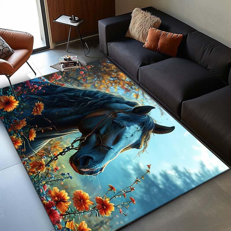 

Blue Horse in Bloom Rug: Serene Floral Design for Relaxing Living Spaces | Beautiful Home Accessories Skid resistant carpet 50x80cm