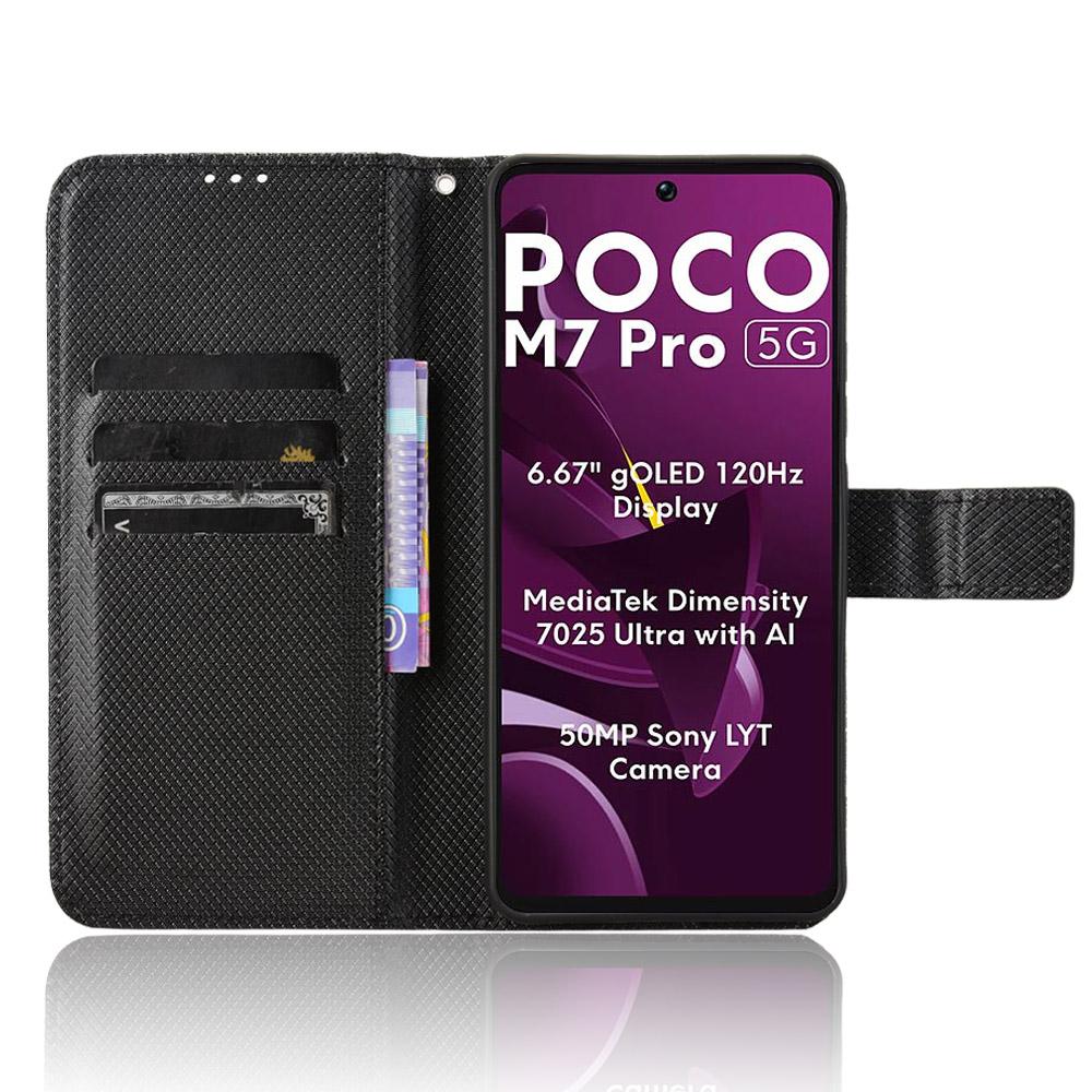 For Xiaomi Poco M7 Pro 5G Case PU Leather Diamond Texture Wallet Phone Cover