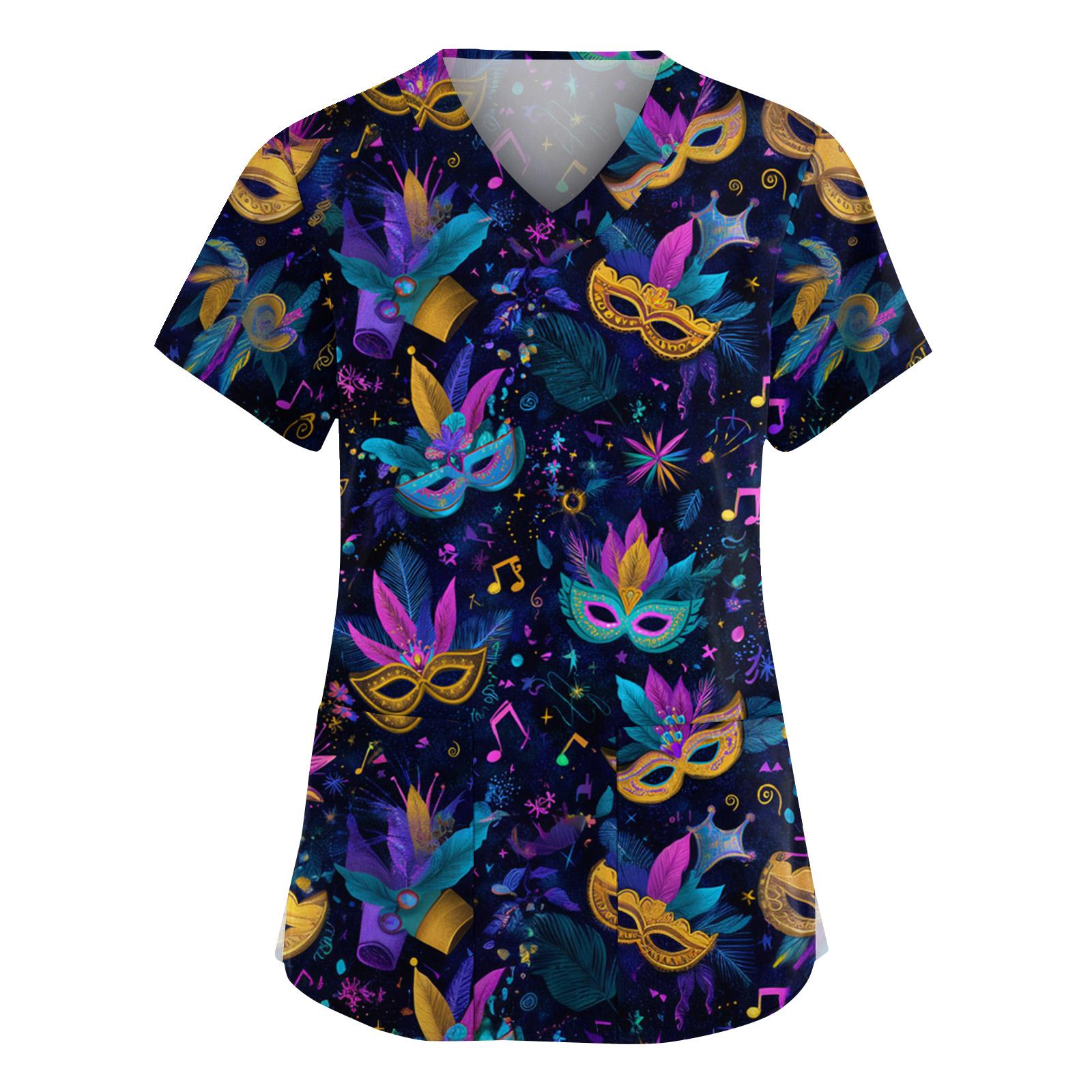 

Женская мода V-образный вырез короткий рукав комбинезон с карманами принт топы одежда M