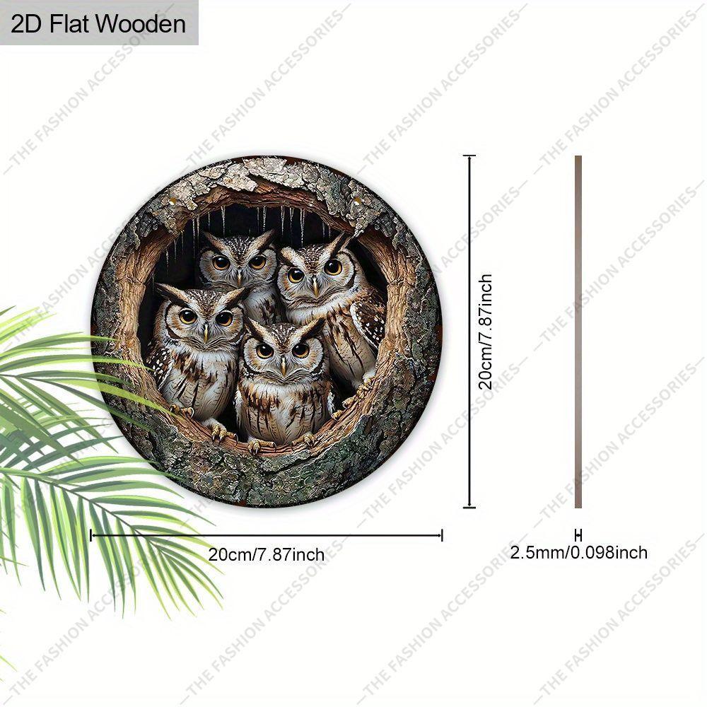 2D plane hanging decorative signs, interior wall or door decoration, garden decoration, owl pattern in tree hole, housewarming gift for friends