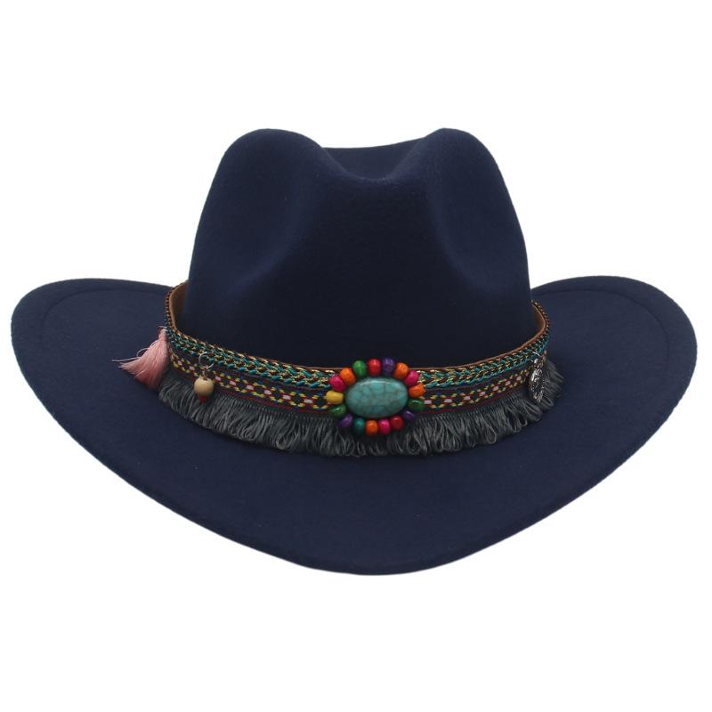 Jewel Accessories Western Cowboy Hat Minority Tibetan Top Hat Prairie Curled Woolen Felt Hat Jazz Hat