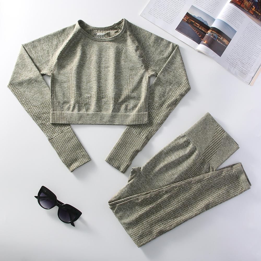 

2 шт. спортивный костюм для йоги, тренажерный зал, женские леггинсы для бега, с длинным рукавом, одежда для езды на велосипеде, спортивный костюм для отдыха на открытом воздухе S армия зеленый