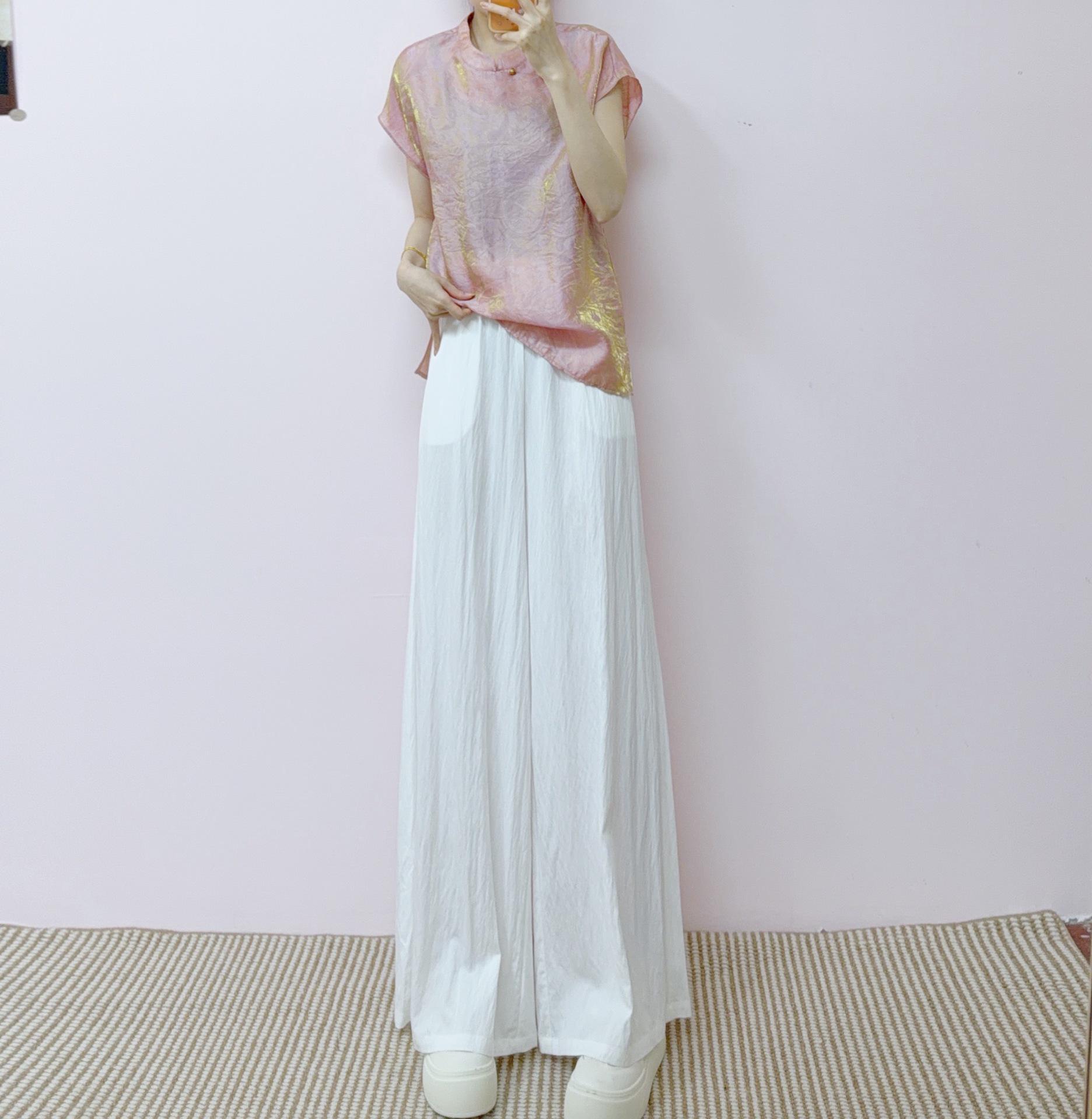 

2026 Summer Fashion Printed Top & Straight-Leg Pants Set L (54-59 kg) розовый