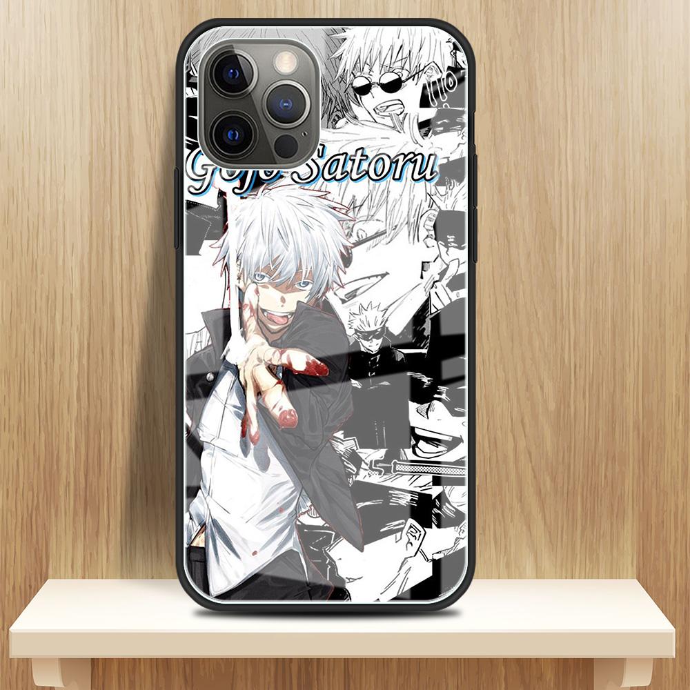 Tempered Glass Case Apple iPhone 13 12 Mini 11 Pro Max XR XS SE 2020 7 8 Plus 6 6S X Phone Cover Back Shell Jujutsu Kaisen Gojo