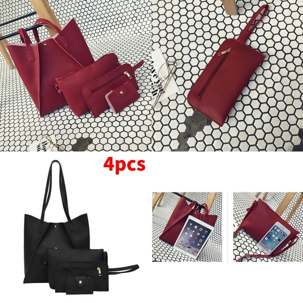 Leather 4pcs Women Handbag Lady Shoulder Bag Tote Purse Messenger Set Satchel