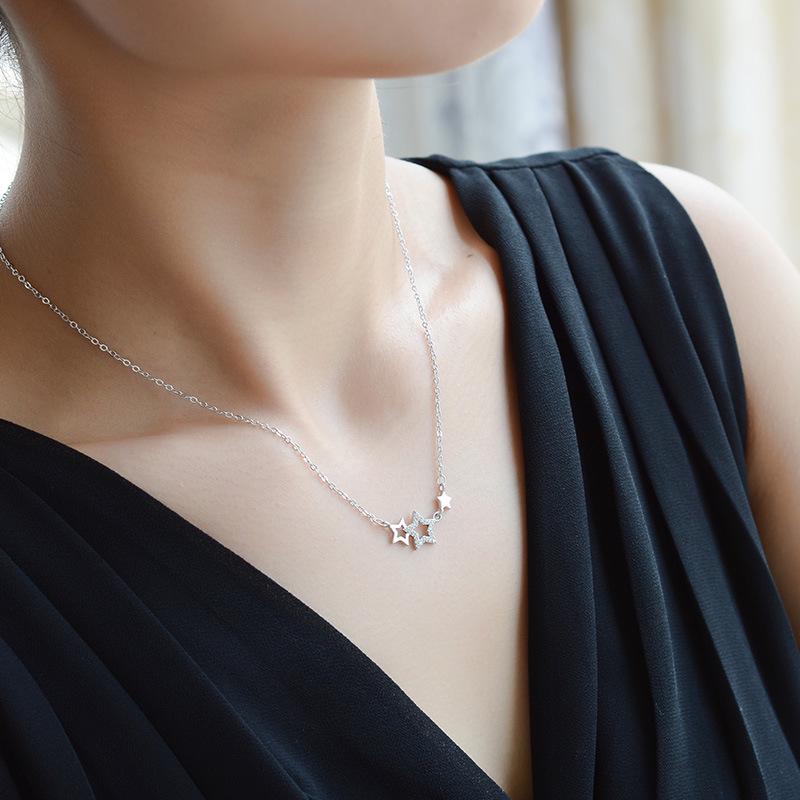 Trendy Silver-Plated Clavicle Necklace with Stone Stars - Cute Korean Jewelry, Perfect Birthday Gift