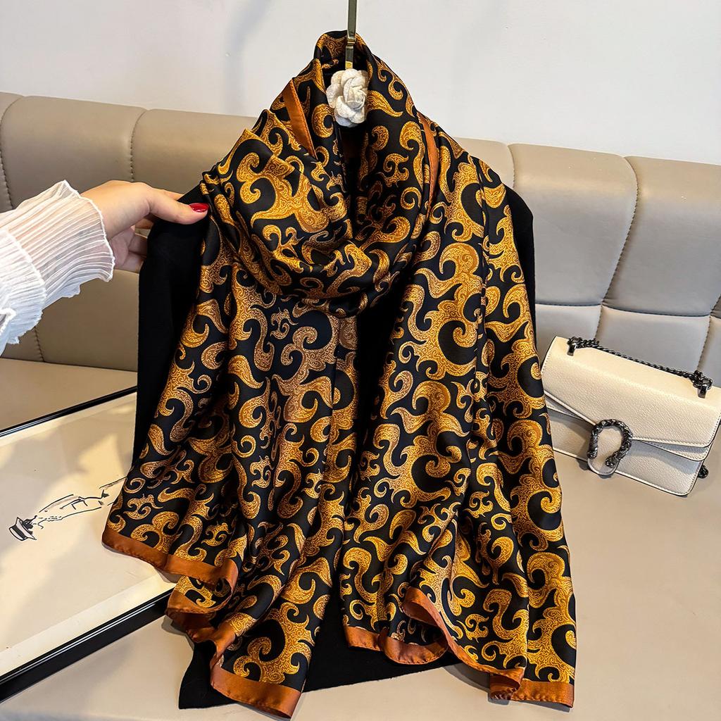 Women Luxury Scarf Soft Satin Headband Hijab Print Large Scarf Turban Foulard Summer Beach Stoles Wraps Shawl