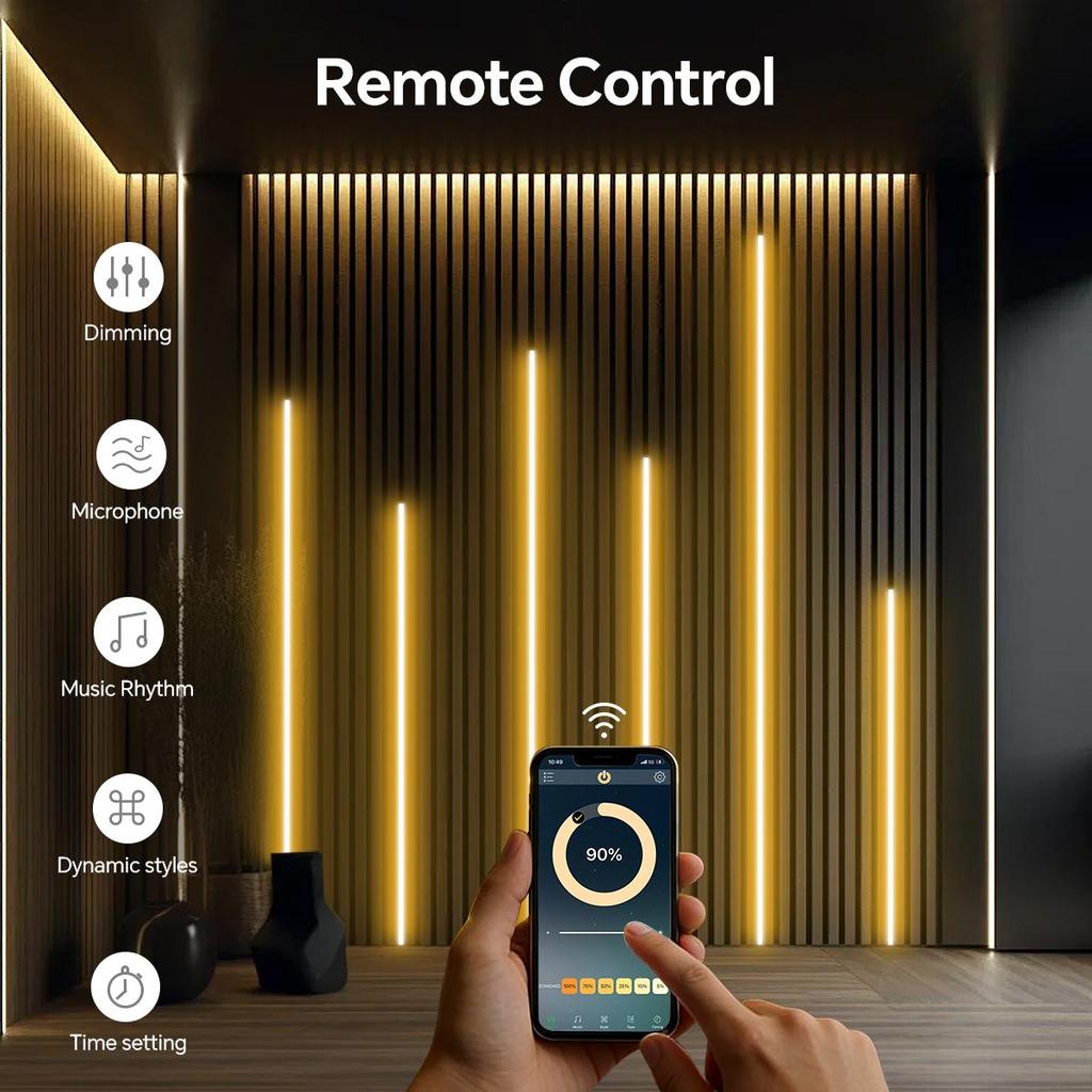 Bluetooth APP a RF Dálkově Stmívatelné COB LED Neonové Páskové Světlo Pro Akustický Dřevěný Laťkový Panel TV Pozadí Nástěnný Panel a Dekorace Skříně