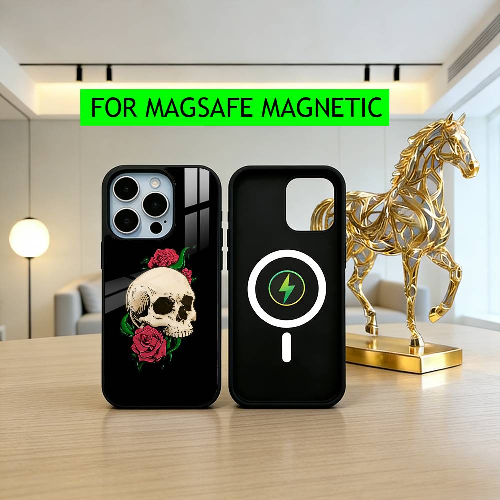 Purple red Silver S-Skull Phone Case For iPhone17,16,15,14,13,12,11 Plus,Pro Magnetic with Magsafe Wireless Charging
