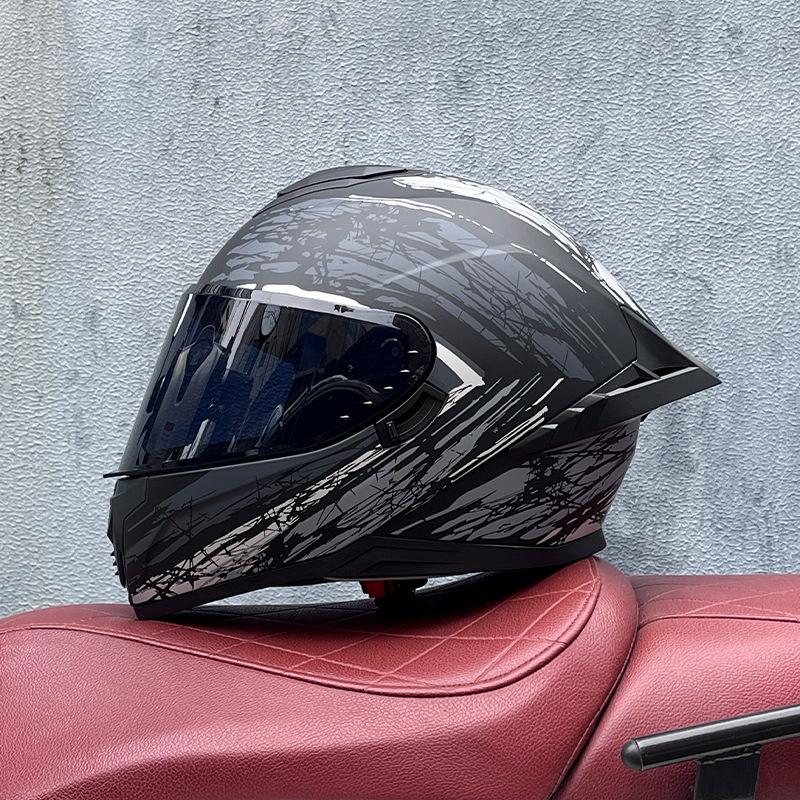 Full Helmet Double Mirror Helmet Men's Four Seasons Universal Hard Hat Female Knight Locomotive Double Lenses