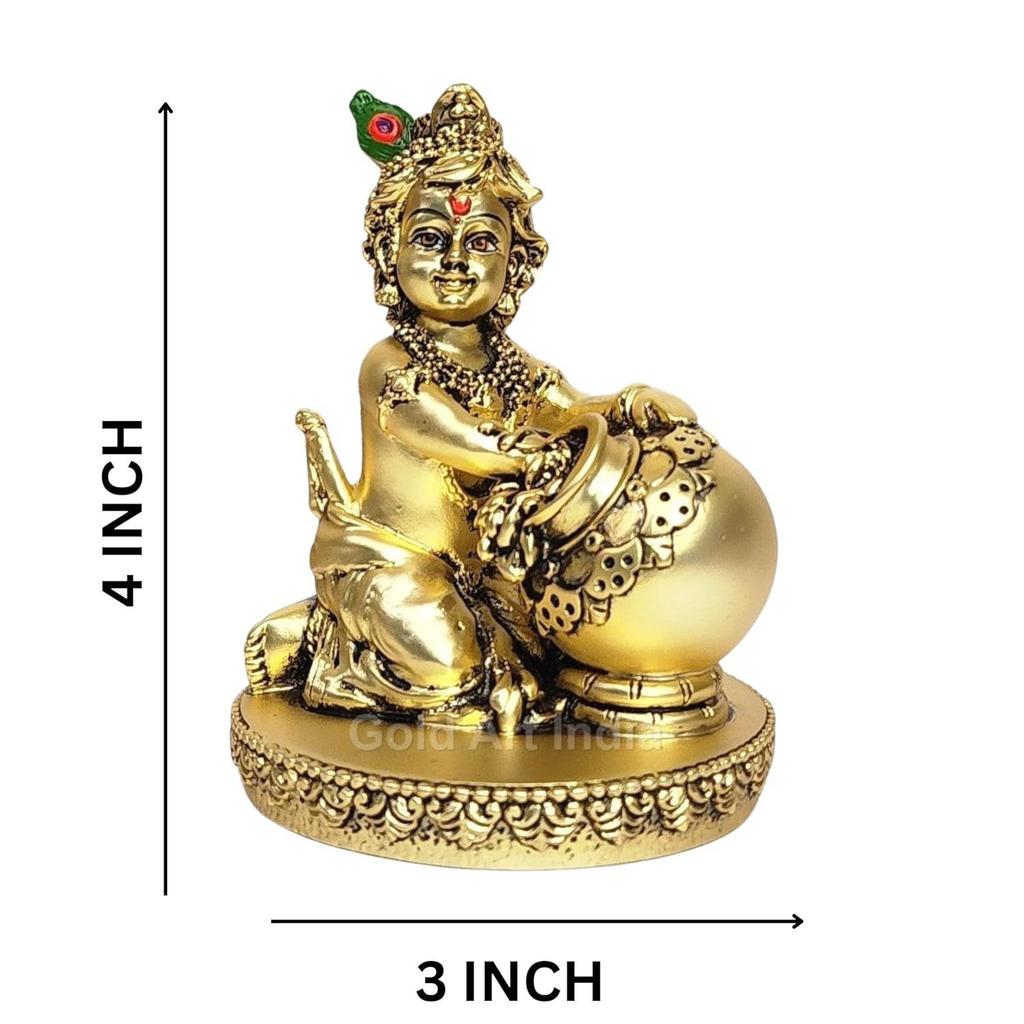 Makhan Krishna | Krishna Idol for Home Decor| Laddu Gopal murti for Gifting | Small Krishna Statue for Office Desk | Makhan Chor Idol |