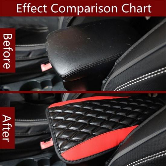 Car Armrest Cushion Pad Center Console Box Red Leather Arm Rest Support Cover