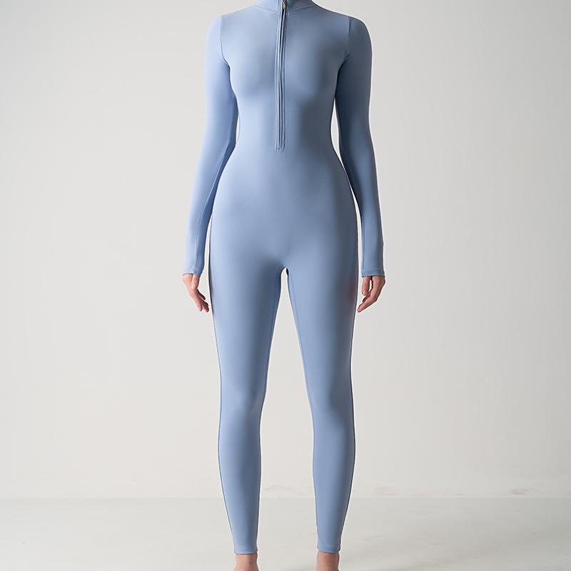 European-American Long Sleeve Nude Yoga Jumpsuit for High-Intensity Fitness, Style 8306