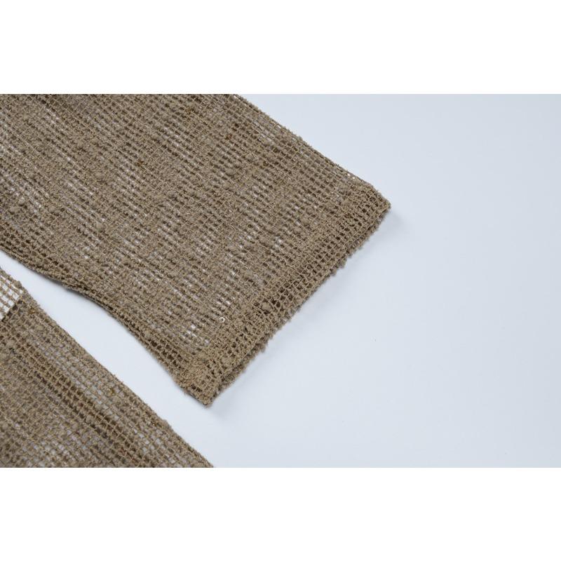 Sexy Perspective Knitted Hoodie Women's Solid Color Loose Round Neck Long Sleeved Top T-shirt Summer New Fashion