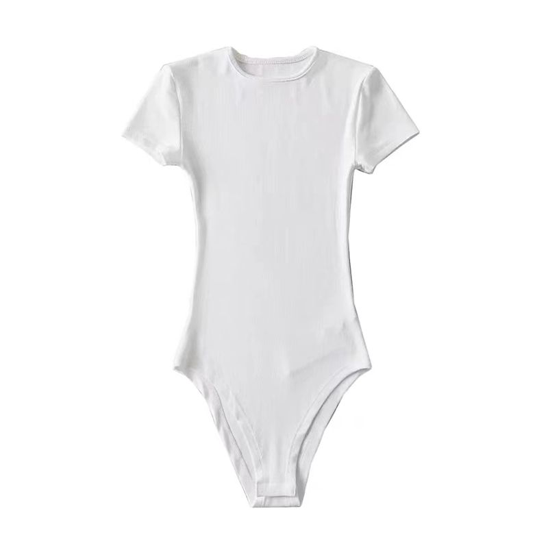 

Летний комбинезон с круглым вырезом, коротким рукавом, эластичный, облегающий, в рубчик Milky White L