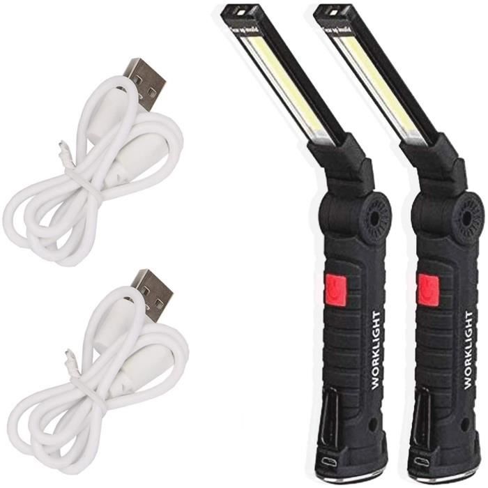 Lampe de travail portable - 2PCS - Rechargeable USB - Aimant et crochet pliable - 5 modes COB/LED
