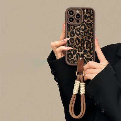 Winter Leopard Print Telefonkette Fall für iPhone 16 15 14 13 11 12 Pro Max Plus süße kurze Nylon Lanyard hängen Seil Abdeckung