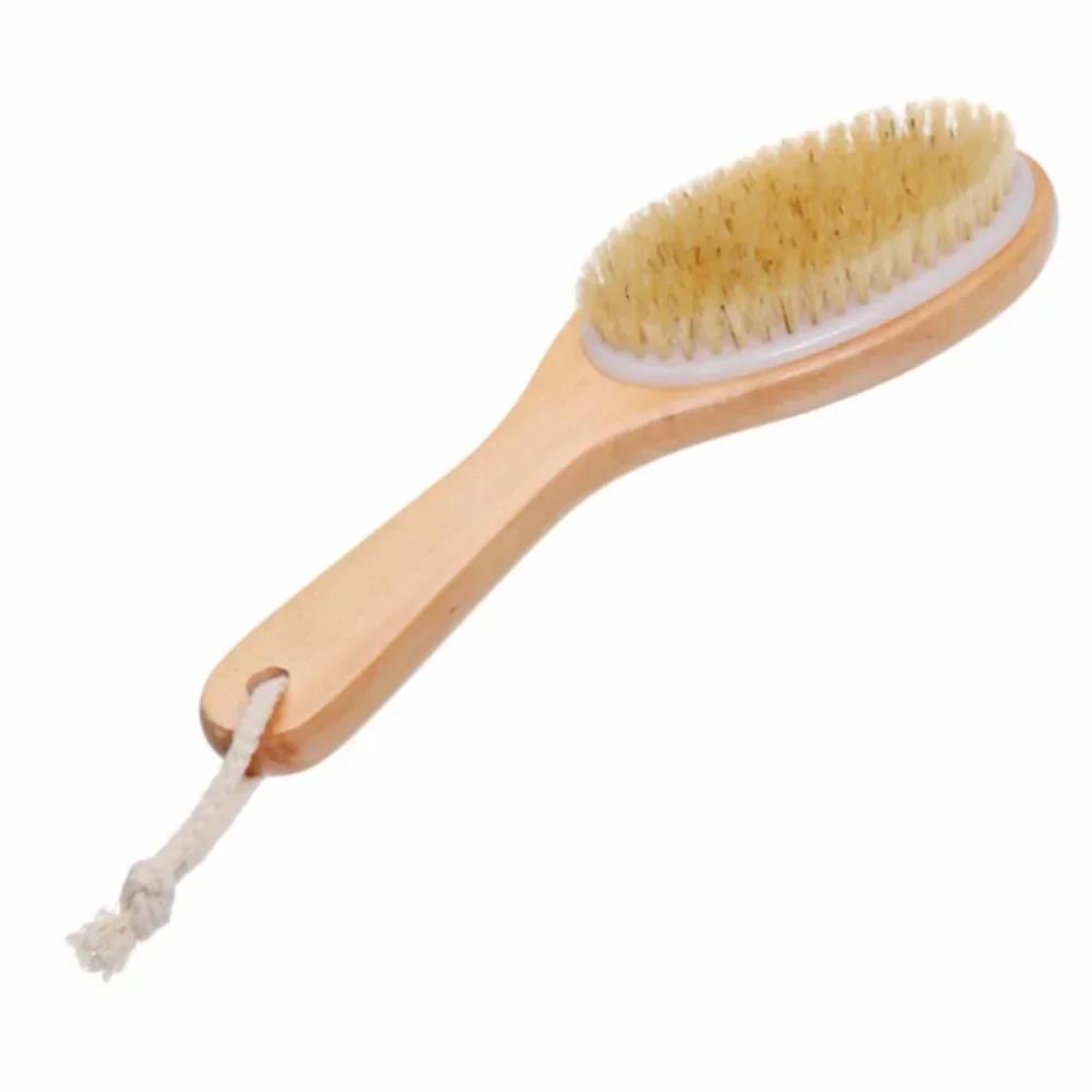 Body Brush Natural Boar Bristle Organic Dry Skin Body Brush Massager Bamboo Wet Back Shower Brushes Exfoliating Bathing Brush