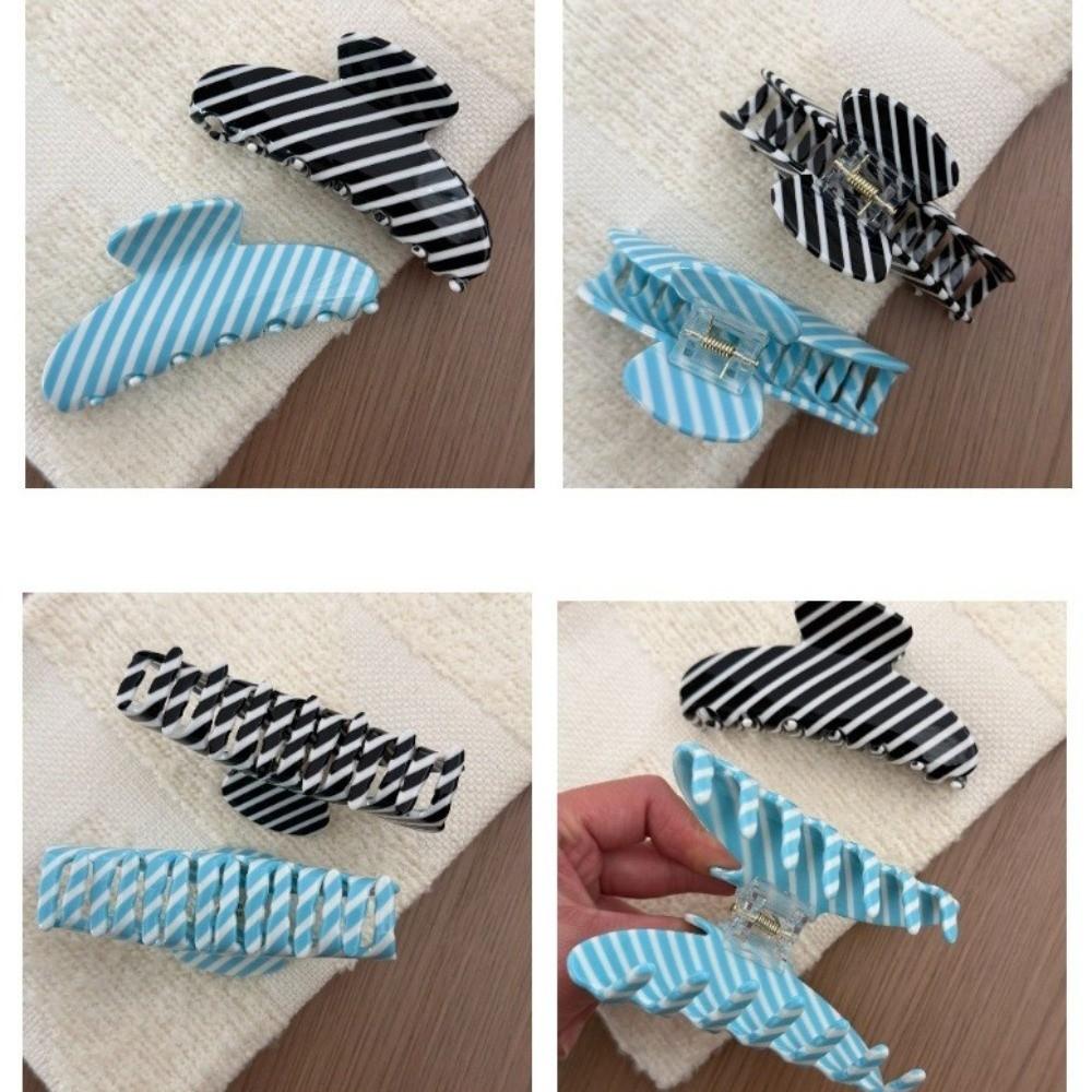 Creative Korean Style Striped Hair Claw Headwear Geometry Acetate Claw Clip Crab Clip Large Acetic Acid Shark Clip Travel