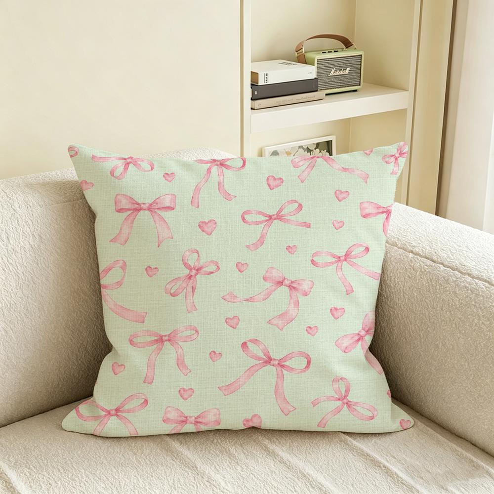 Pattern Pink Bow Cherry Cushion Cover Natural Linen Pillowcase Set AllinOne Decor for Sofa Bedroom Chair