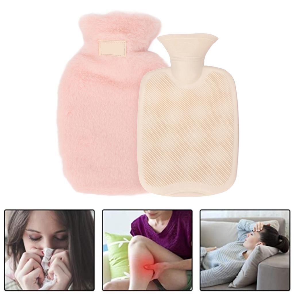 PVC Hot Water Bag with Soft Plush Cover Leakproof Winter Warm Bed Warmer Water Bag 1000ml