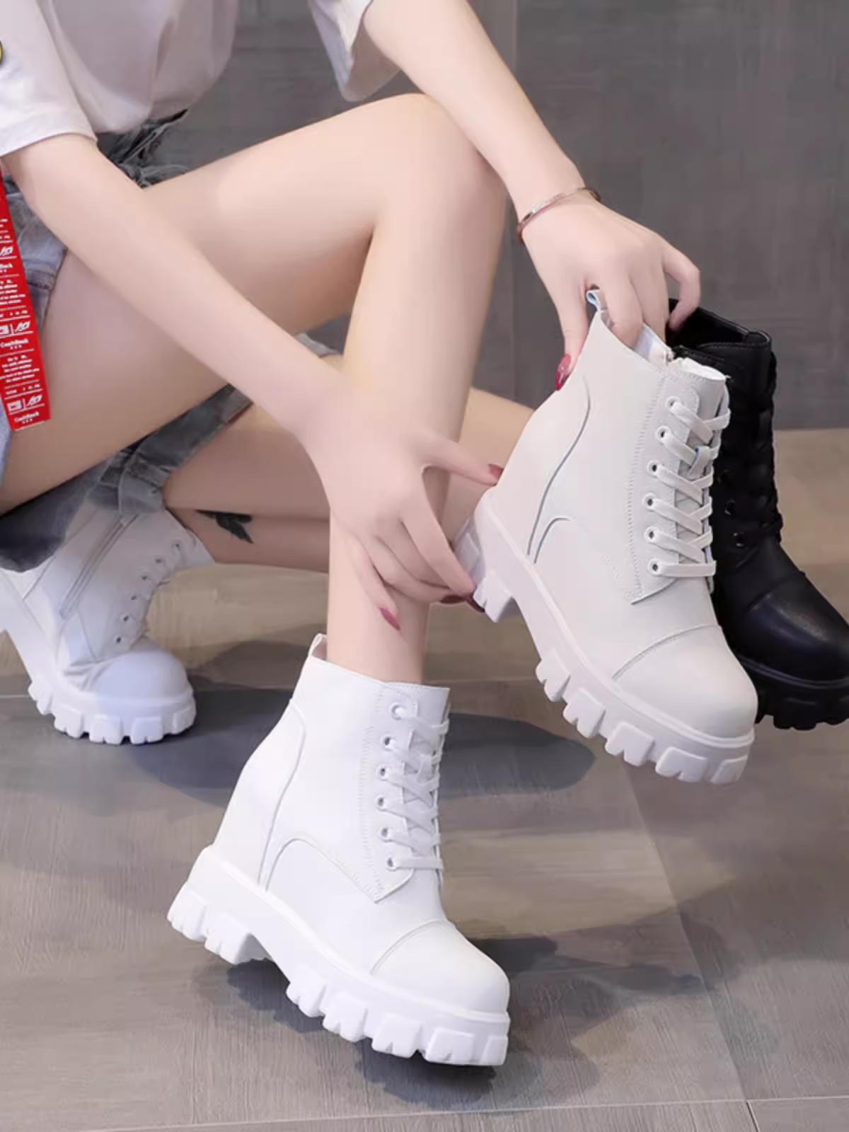 

Женские туфли с прибавкой в росте 10 см на плюшевой подкладке, зимние новые короткие ботинки в британском стиле, женские ботинки Martin на толстой подошве 35