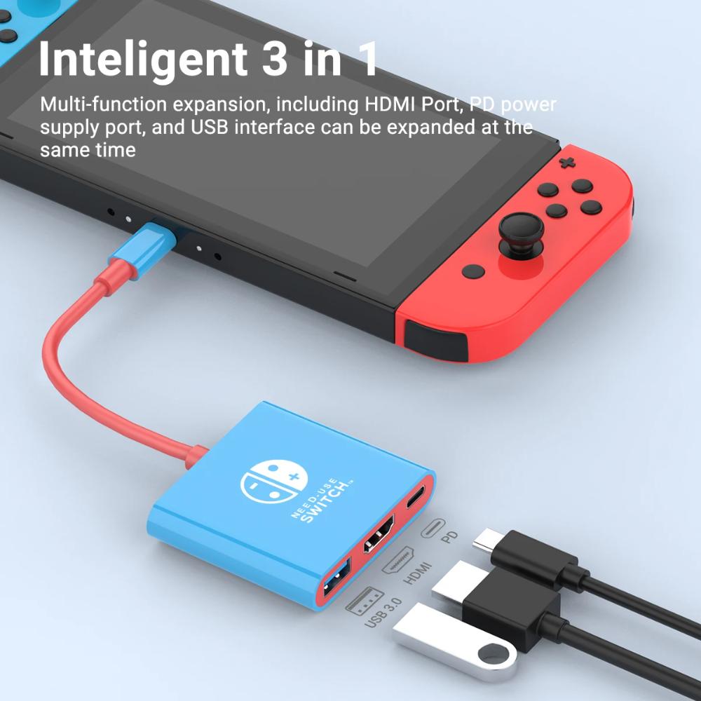 FOR Portable Nintendo Switch Docking Station TYPE-C Hub with HDMI and USB 3.0 Perfect for Travel and Gaming