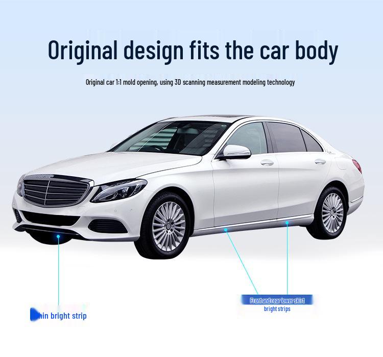 Mercedes-Benz C-Class Decorative Silver Strips: C180 Bumper, C200 Door, C260 Silver, C300 Style.