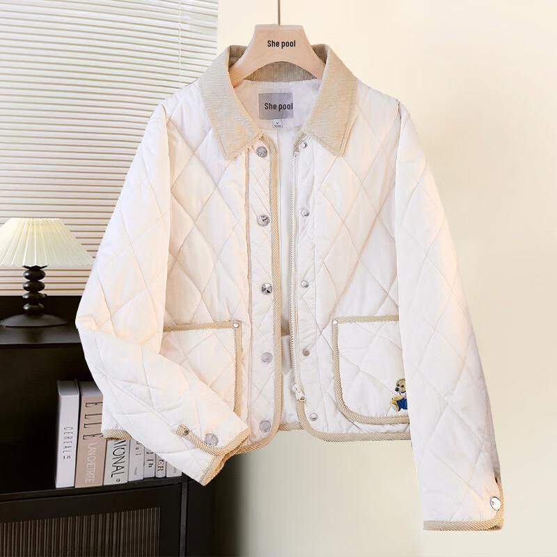 

Women s Cartoon Embroidered Color Block Padded Jacket M