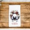 Custom Family Name Christmas Wreath Waffle Tea Towel Kitchen Hand Towel Housewarming Hostess Gift Christmas Winter Home Decor