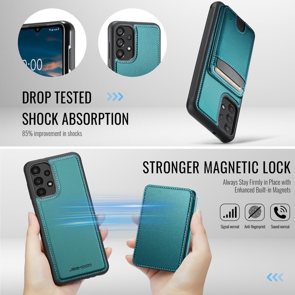 Für Samsung Galaxy A23 5G (Global)/Galaxy A23 4G Magnetische Hülle JEEHOOD J10 Leder Rückseite Handyhülle mit Abnehmbarem Kartenhalter Ständer