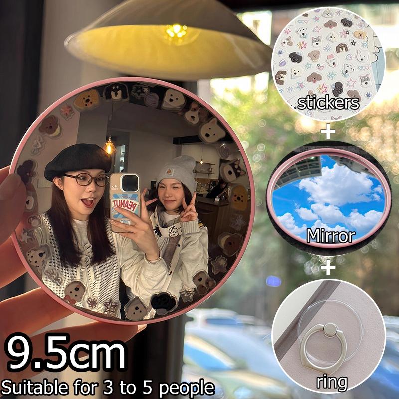 Convex Mirror With Stickers Travel Mirror Photo Props Makeup Mirrors Portable Round Mirrors Wide Angle Mirror To Photograph