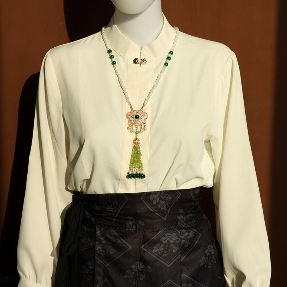 Pearl Vintage Chinese Necklace Tang Ming Song Dynasty Long Necklace Hanfu Ruyi Pendant  Decoration