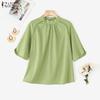 ZANZEA Women Casual Stand Collar Loose 3/4 Sleeve Solid Blouse