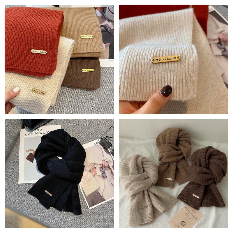 Winterwolle Strick Einfarbig Damen Schal Koreanischer Stil Verdickt Warm Vielseitig Langer Nackenwärmer