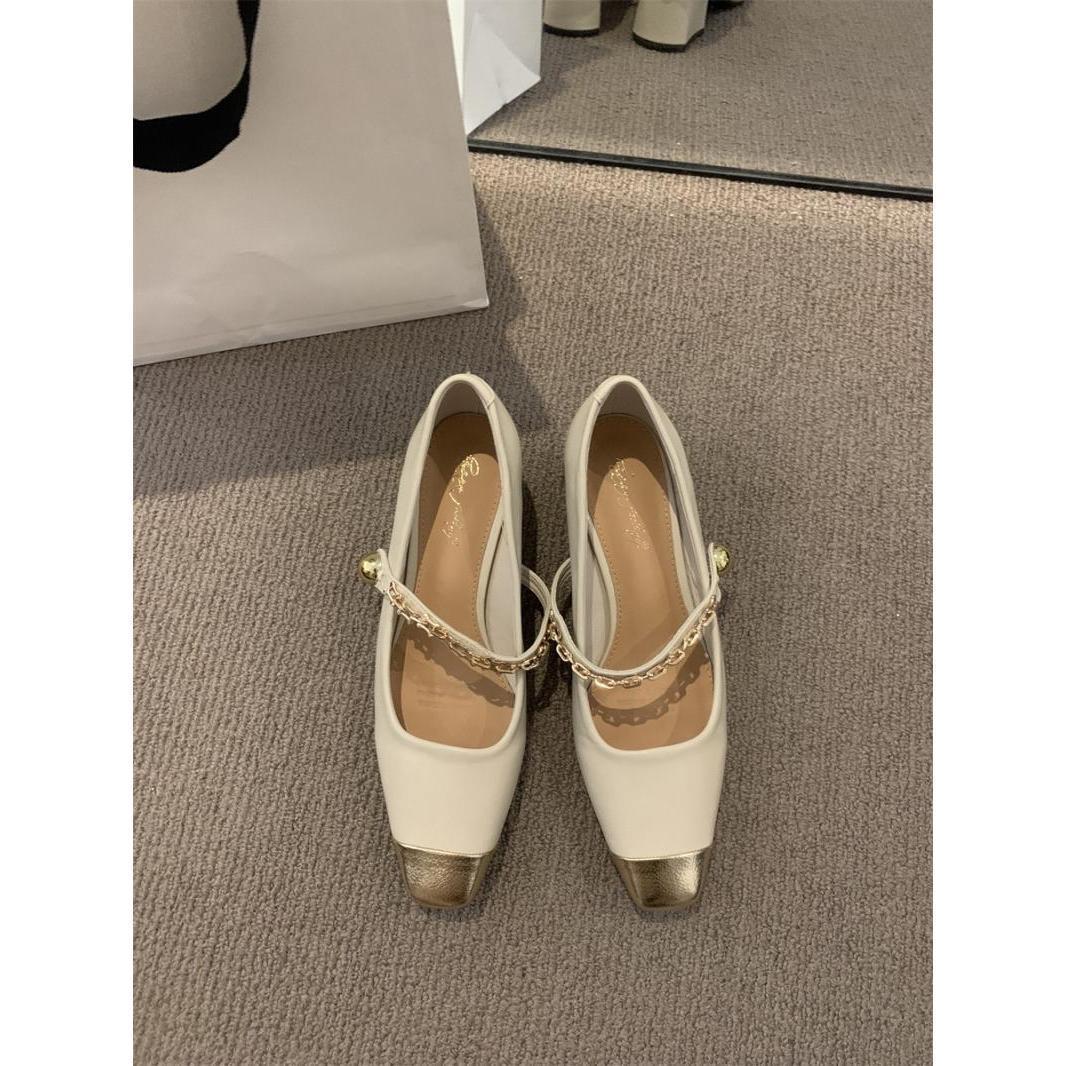 

2025 spring and autumn new high-heeled Mary Jane shoes metal chain word with French temperament single shoes thick heel women s shoes 40