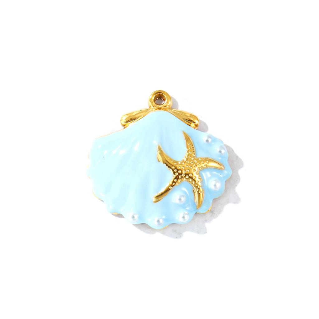 2 PCS Ocean Charms Enamel Shell Acrylic Imitation Pearl 304 Stainless Steel 18K Gold Plated Pendants For DIY Necklace 21mmx20mm