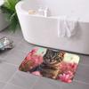 1PC Blossoming Cat Companion Kitchen Rug Non-Slip Door Mat Pop design Bathroom Rug Bath Mat Carpet for Home Sink Laundry Decor