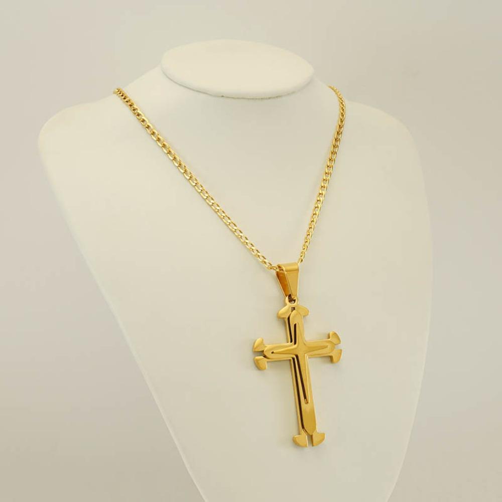 Gold Cross Men Necklace Double Ring Shape Cross Pendant Cross Necklaces Daily Wear Choker