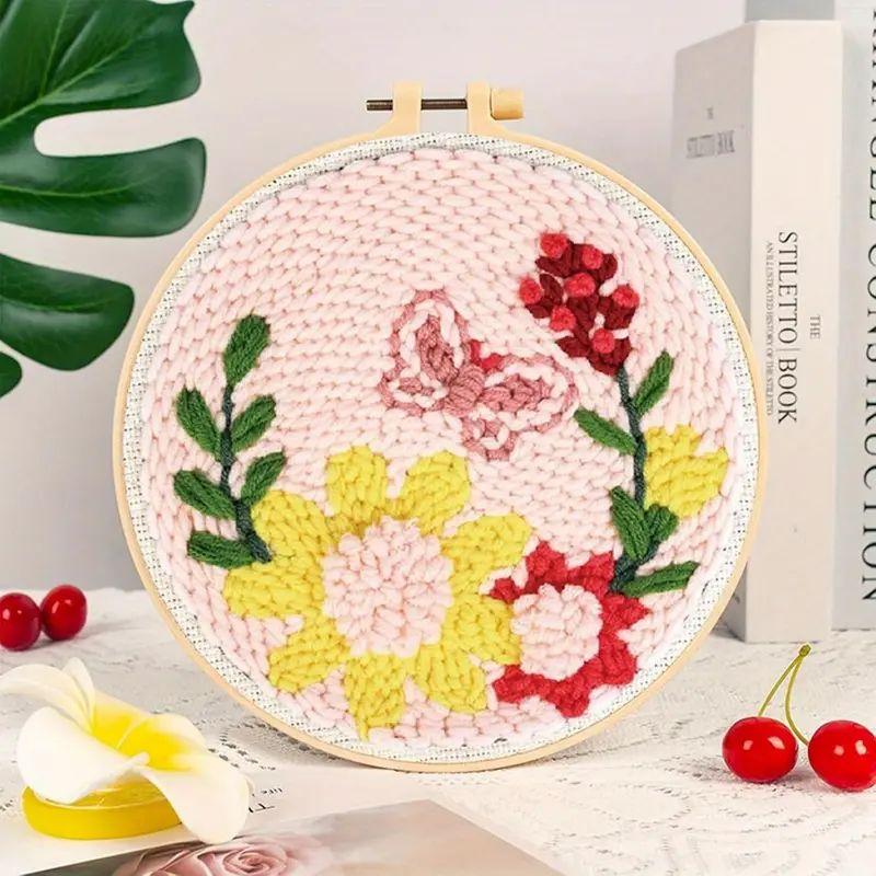 CHENISTORY DIY Punch Needle Embroidery Kit Floral Pattern with Embroidery Hoop for Beginners Adults Decor Craft Gift
