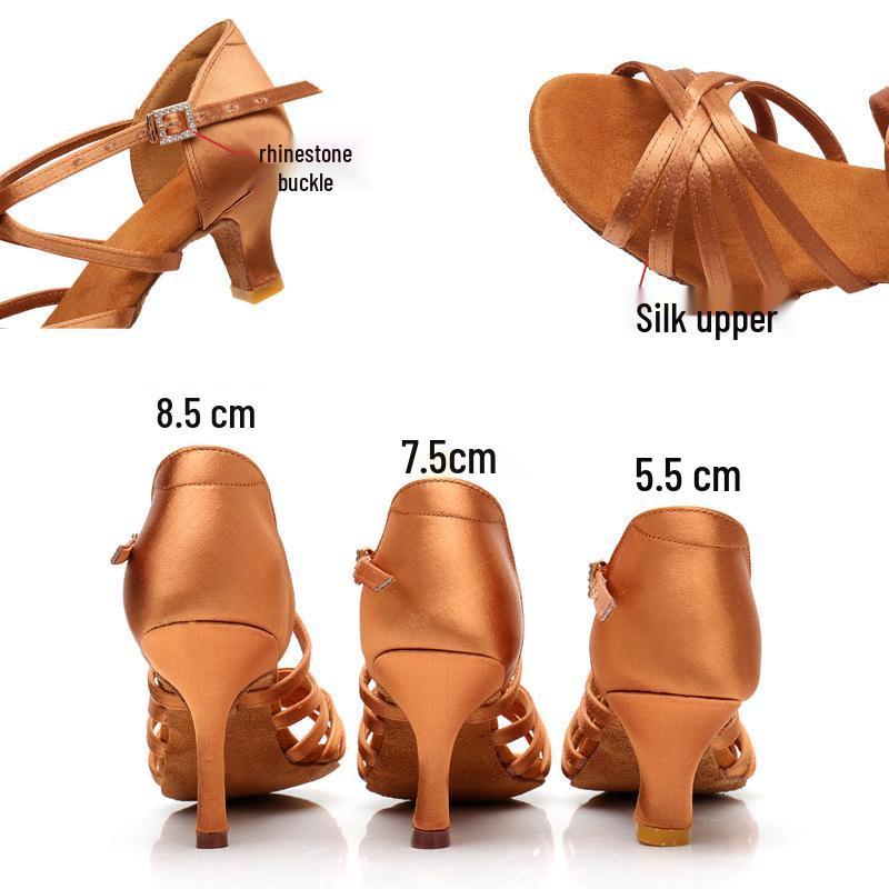 Silk Women's Latin Ballroom Dance Shoes - Soft Sole, Mid-High Heel