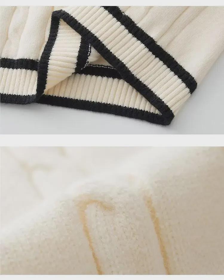 Pánský retro V-výstřih vysokoškolský styl copánkový vzor kontrastní bez rukávů svetr vesta na podzim a zimu