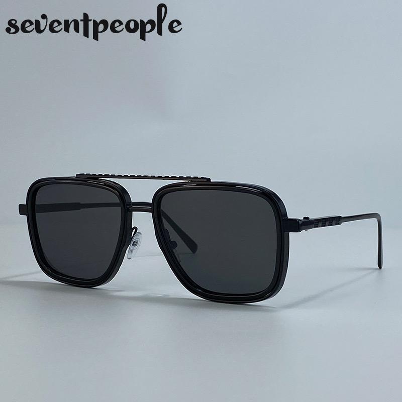 Classic Square Punk Sunglasses Men  Luxury Brand Trendy Metal Frame Outdoor Sun Glasses Vintage Double Beam Shades For Male