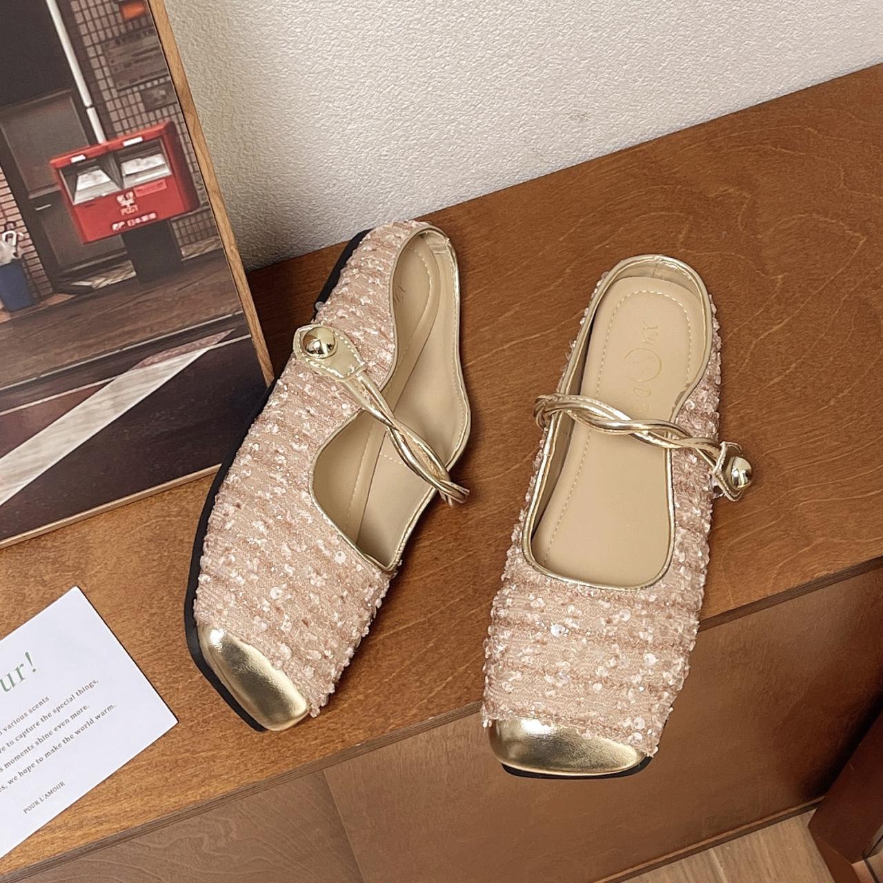 

Flat-bottomed bag head Mary Jane cool slippers women s 2025 new sequined Buling temperament sandals with skirt soft bottom half drag 40 рожевий