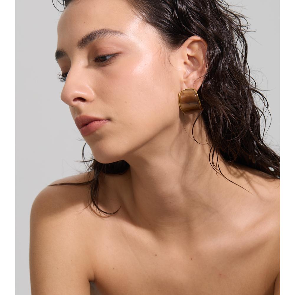 Yhpup 4 Color Stainless Steel Acrylic Rectangle Stud Earrings 18K Golden Plated Modern Fashion Jewelry Wholesale 2025